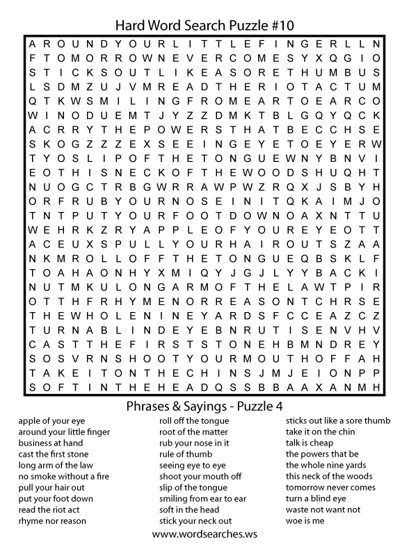 Word Search Printable Kids Hard