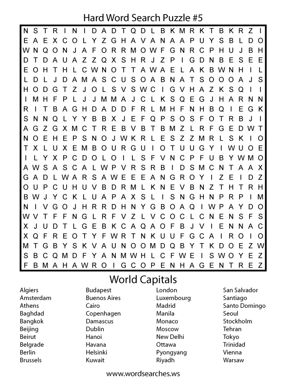 Hard Word Searches Hard Word Search Puzzle Five