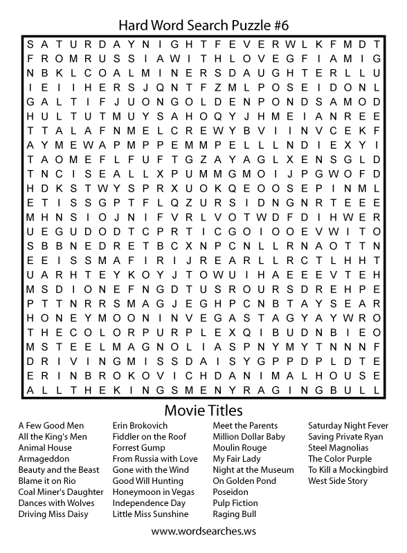 Hard Word Searches Hard Word Search Puzzle Six