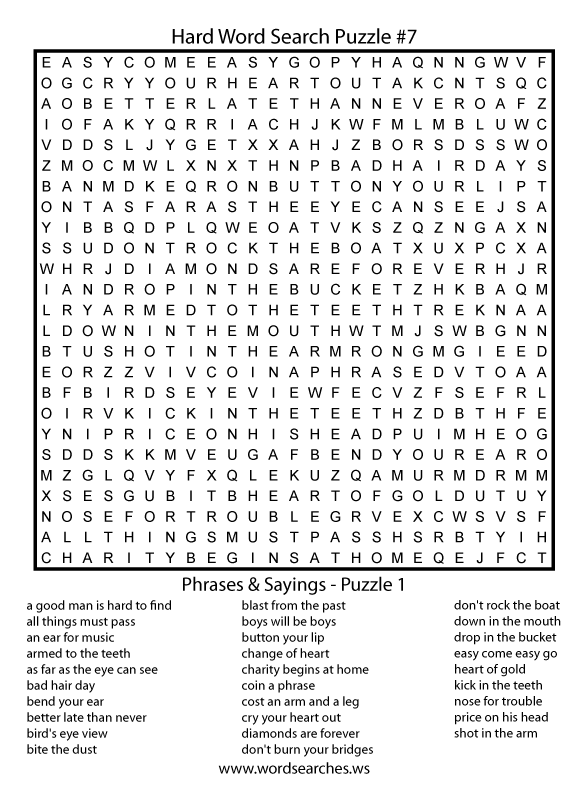 Printable Hard Word Search Puzzles